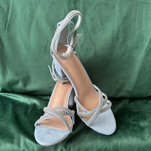NEW,  US, powder blue faux suede chunky heel sandal, size 8